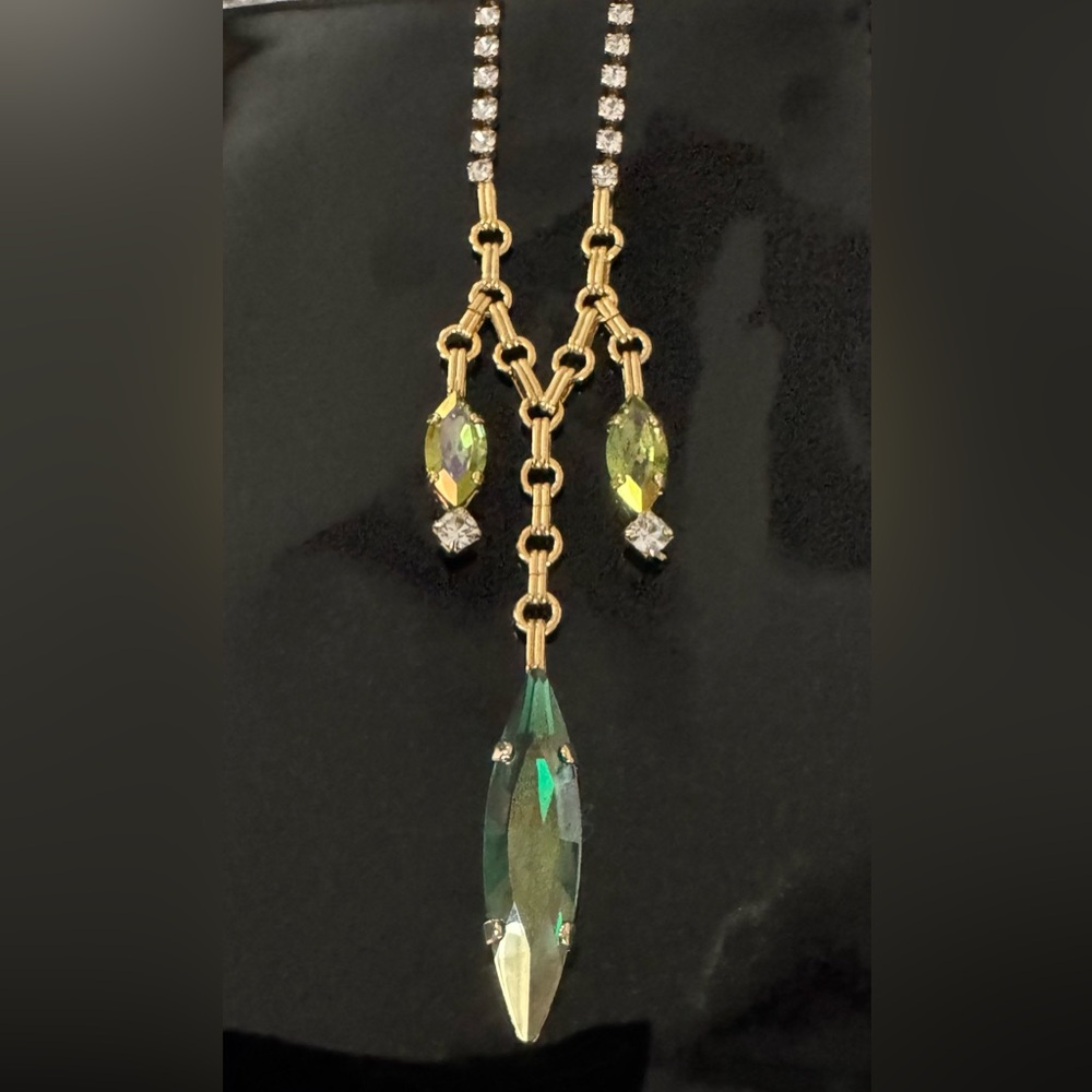 TOVA NEW Navi Gold Necklace w/ Emerald, Green & Clear High Quality Crystals - Picture 5 of 16
